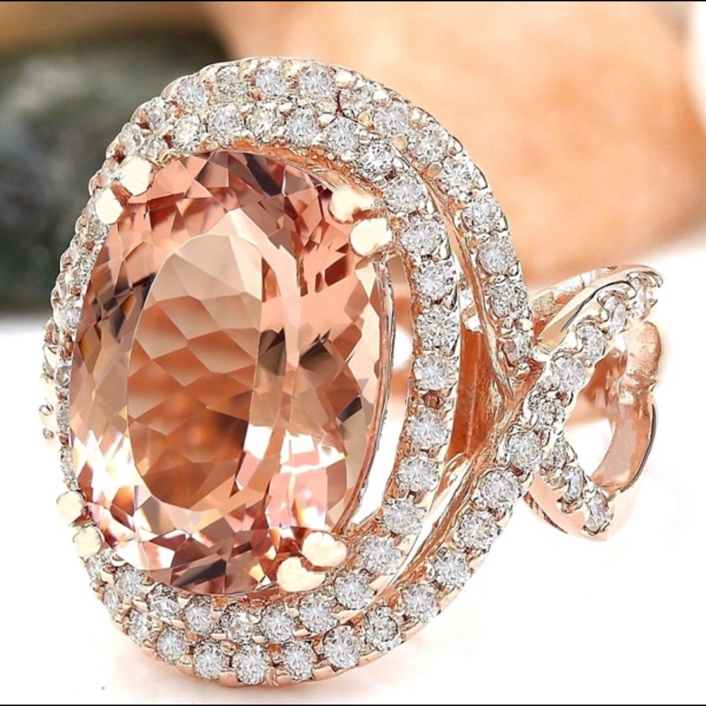 18K Rose Gold Filled Round Morganite Gem Ring